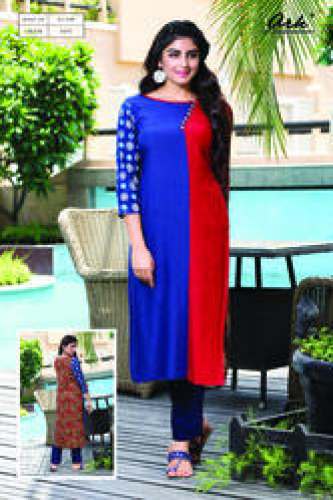 Red And Blue Rayon Kurtis