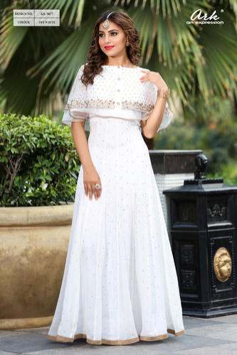 White Long Party Wear Gown by New Kanika Fashions