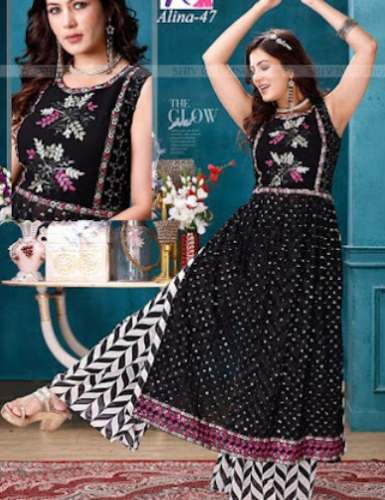 Black Embroidered Designer Suit  by Asif cloth store