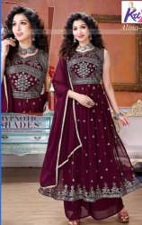 Maroon Anarkali Embroidered Sharara Suit