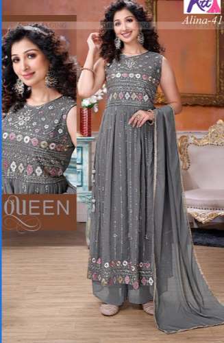 Sleeveless Embroidered Grey Sharara Suit by Asif cloth store