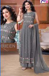 Sleeveless Embroidered Grey Sharara Suit