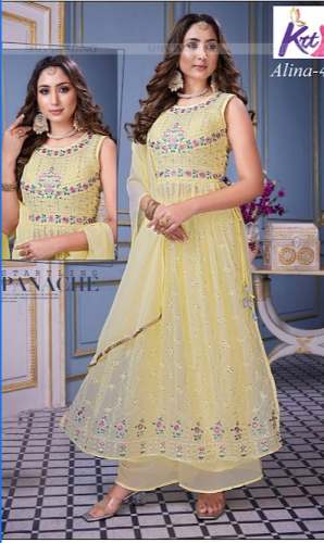 Yellow Embroidered Ladies Readymade Suit
