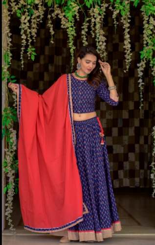 Trendy Blue and Red Lehenga Choli by Siddhi fashion