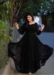 New Collection Black Georgette Long Gown For Women