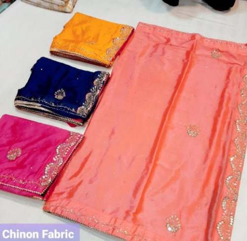 Chinon silk Gota Patti Saree From Nagaur by RadheKrishna Sarees