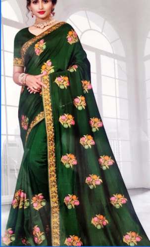 Elegant Green Saree With Embroidered Butta by RadheKrishna Sarees