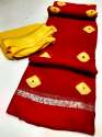 Jaipuri Red Chiffon Saree With Contrast Blouse