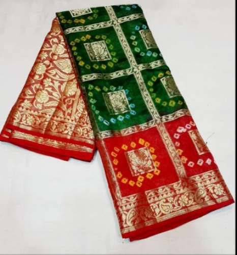Wedding Wear Red and Green Bandhani Saree