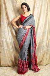 Plain Red Border Saree For Ladies