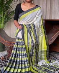 Pure Collection White And Green Handloom Saree