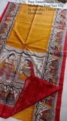 Ladies Tusser Madhubani Silk Printed Saree