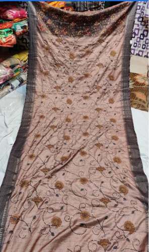 Womens Stylish Coffee Embroidered Saree by Suhagan sarees