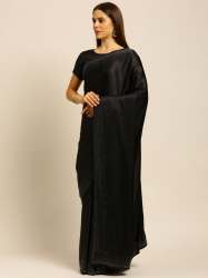 Black Soft Satin Silk Saree With Diamond Work 