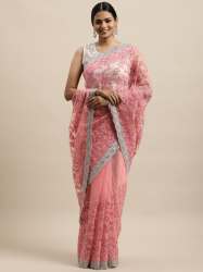 Embroidered Coding Work Pink Net Saree-904