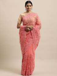 Light Pink Net Embroidered Saree - 906