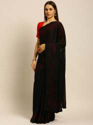 Soft Satin Silk Black Party Wear Saree - 1225