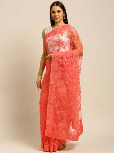 Thread Work Net Embroidered Saree -1436