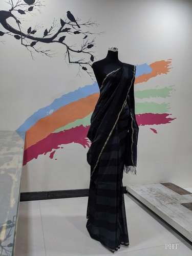 New Collection Black Plain Saree For Women by Pravin Handloom Textiles