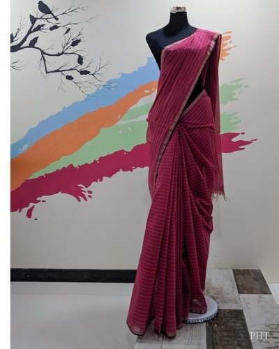 New Collection Fancy Cotton Pink Saree For Ladies by Pravin Handloom Textiles