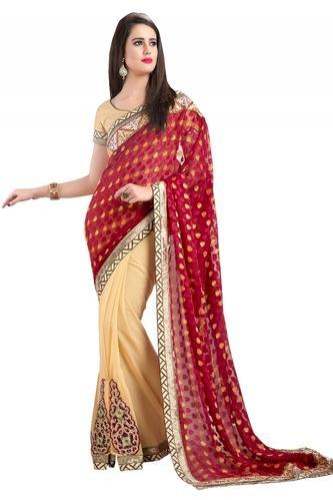 Pink Cream Party Wear Sarees