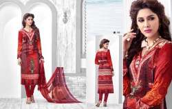 Red Printed Straight Suit