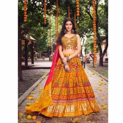 Designer Mustard Yellow Embroidered Lehenga