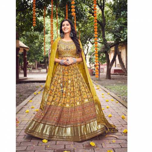 Elegant Yellow Crop Top Lehenga in Bulandshahr by Mohini Saree