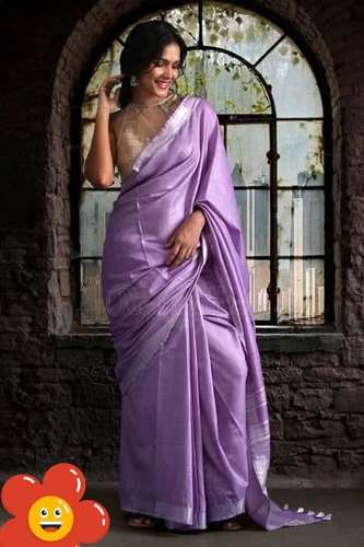 Plain Purple Linen Silk Saree  by Shree Jeen Mata Fabrics