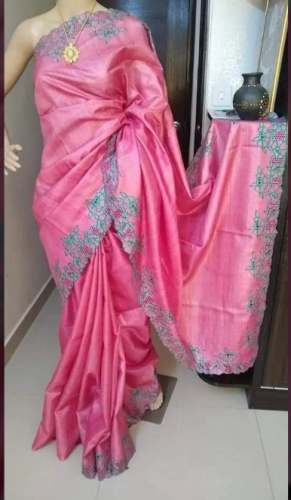 Pretty Pink Cut work Party Wear Saree  by Shree Jeen Mata Fabrics