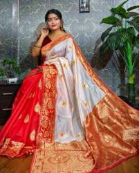 New Collection Red And White Saree For Women