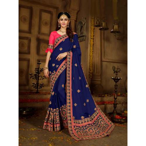 New Trendy Rangoli Navi Blue Saree For Women by Ananya Fashion House