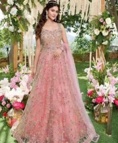 Peach Embroidery Work Saree For Women