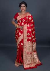Red Banarasi Silk Saree For Women