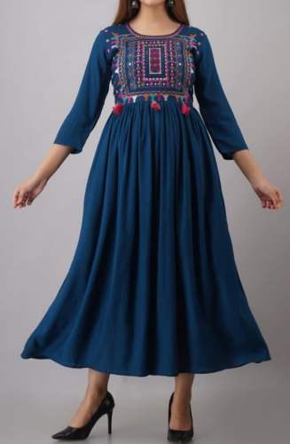 New Collection Blue Embroidery Kurti For Women