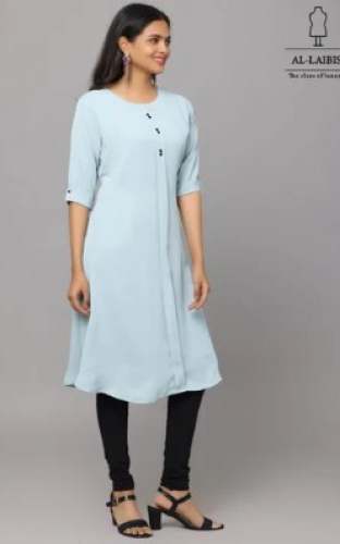 Sky Blue Plain Straight Rayon Kurti 