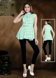 Trendy Sea Green Rayon Western Top for Girls