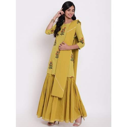 Fancy Cotton Kurti Sharara Set  DK0518