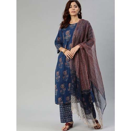 Buy Jaipur Kurti Women's Tussar Silk Navy Blue Kurta with Rayon Slub Gold  Color Pants . Online at Low Prices in India - Paytmmall.com