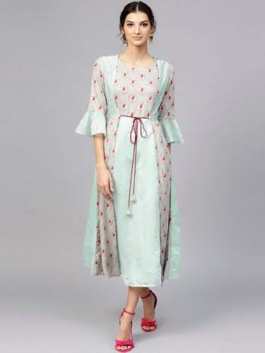 Aqua Dress kurti with attached Jacket