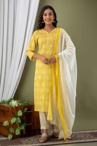 Trending Yellow Kurti With Dupatta Set by Kurti Nest