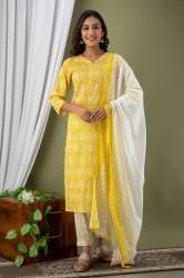 Trending Yellow Kurti With Dupatta Set