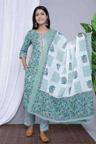 Cotton Printed Dress Material With Pure Dupatta  by Mangalik Marketing