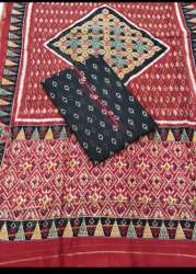 Stylish Black and Red Cotton Dress Material 