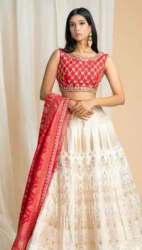 Designer Red And White Lehenga Choli For Women