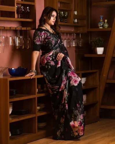 New Arrival Black Organza Georgette Saree