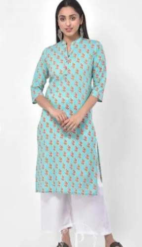 New Collection Ice Blue Printed Kurti For Women by Piharwa