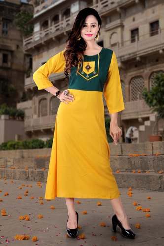 Girlish yelllow A Line Kurtis -064 by V B Sons