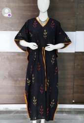 Black Leaf Print Cotton Nighty