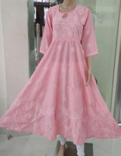 Light Pink Chikan Work Anarkali Suit Kurti 